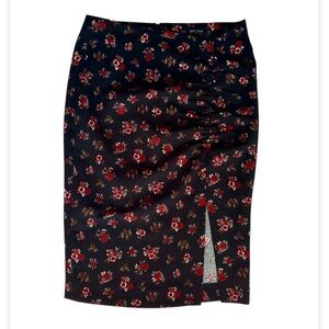Zara Black & Red Floral Midi Skirt with Slit